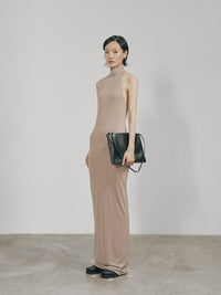 Nude Skinny High Halterneck Maxi Dress-arc us arkus-APOC STORE