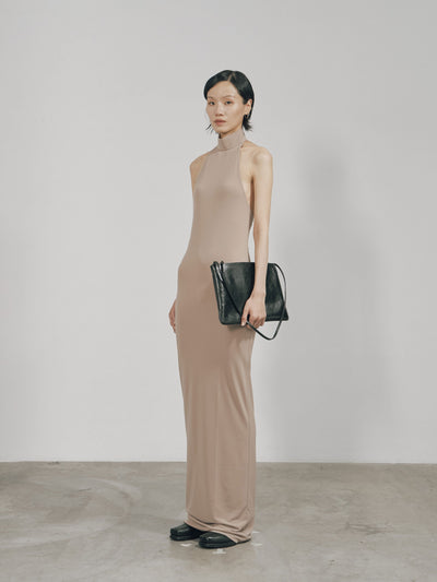Nude Skinny High Halterneck Maxi Dress-arc us arkus-APOC STORE