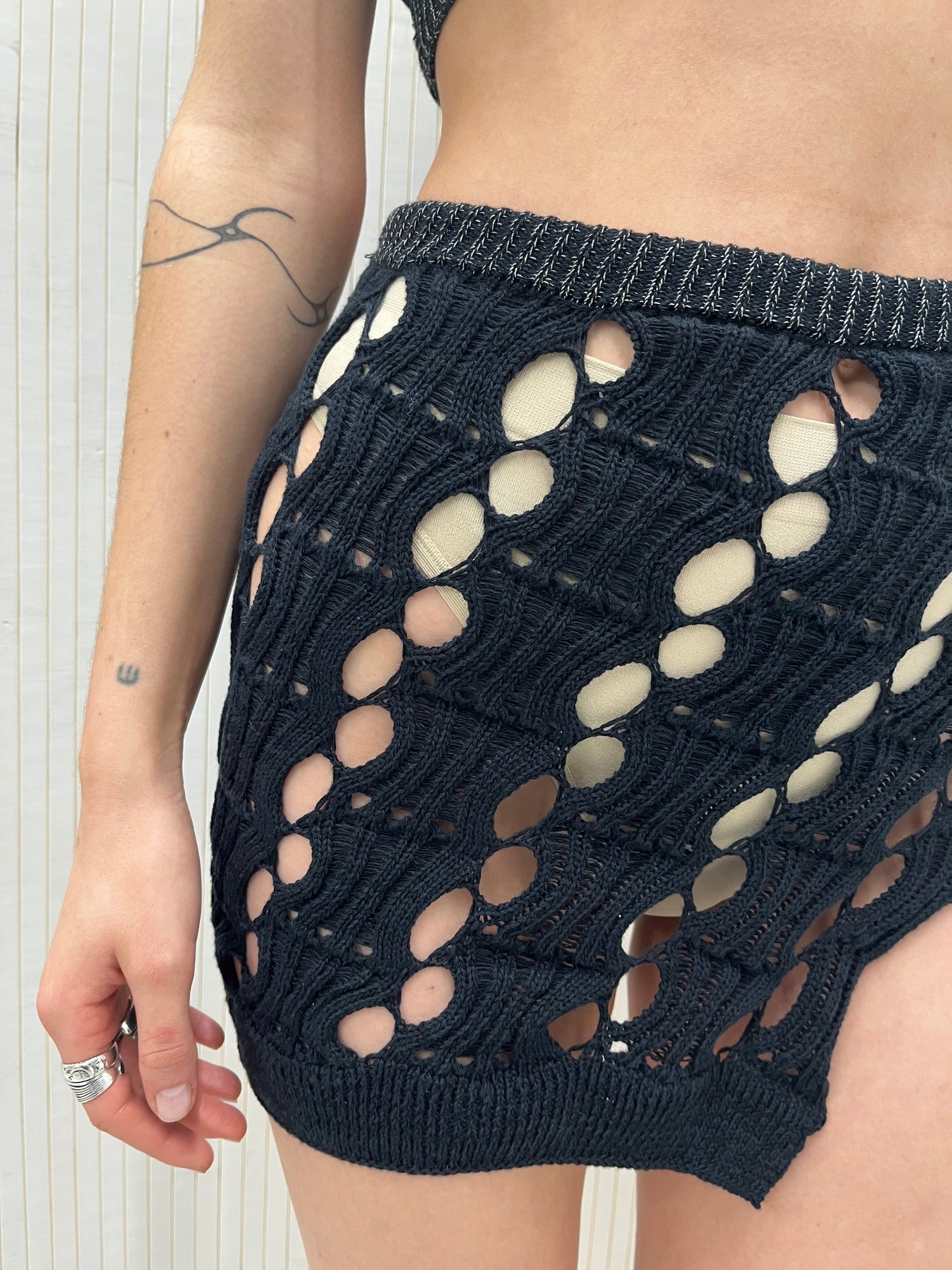 BLACK MINI KNIT SKIRT-Sania Parvez-APOC STORE