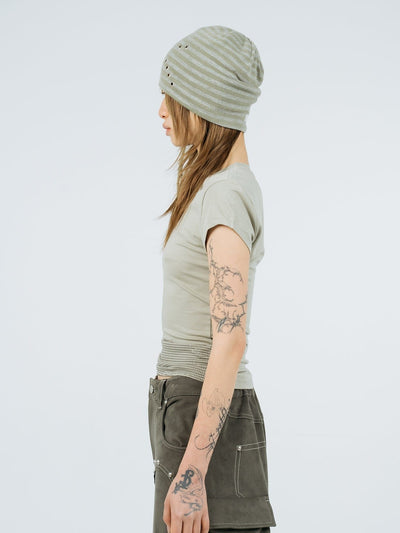 Eyelet stripe beanie moss green-Nibgnus-APOC STORE