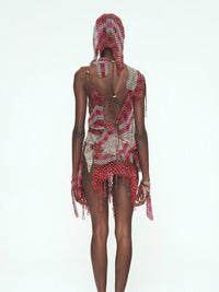 Fita Red + Pink Long Fringe Mini Skirt-JALACONDA-APOC STORE
