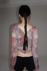 SHEER SMOCKING BLOUSE (SCARLET)-Lalameemee-APOC STORE