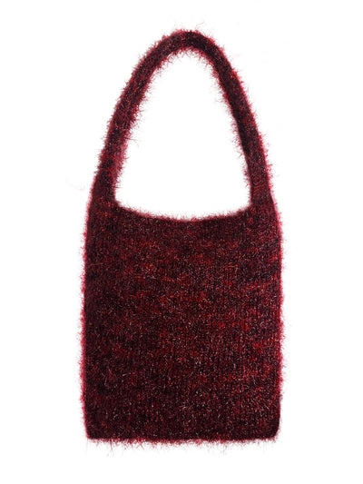Fluffly knitted tote bag - Red-Raquel de Carvalho-APOC STORE