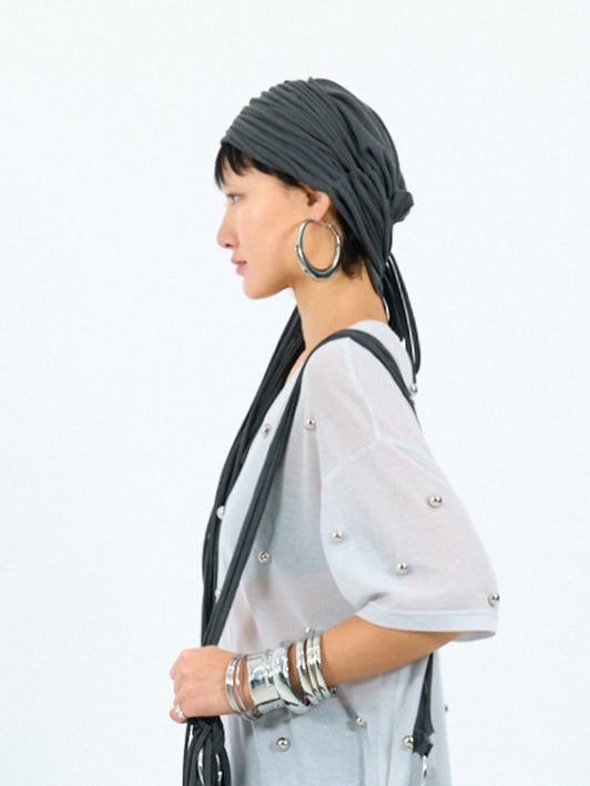 Fringe headscarf charcoal-Nibgnus-APOC STORE