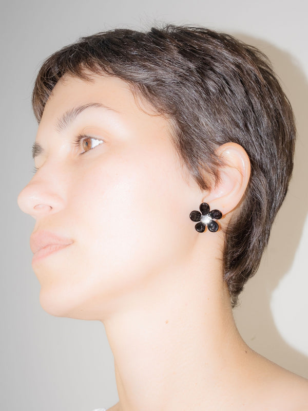 Flowered Stud Earrings Black-Clara Schweers-APOC STORE