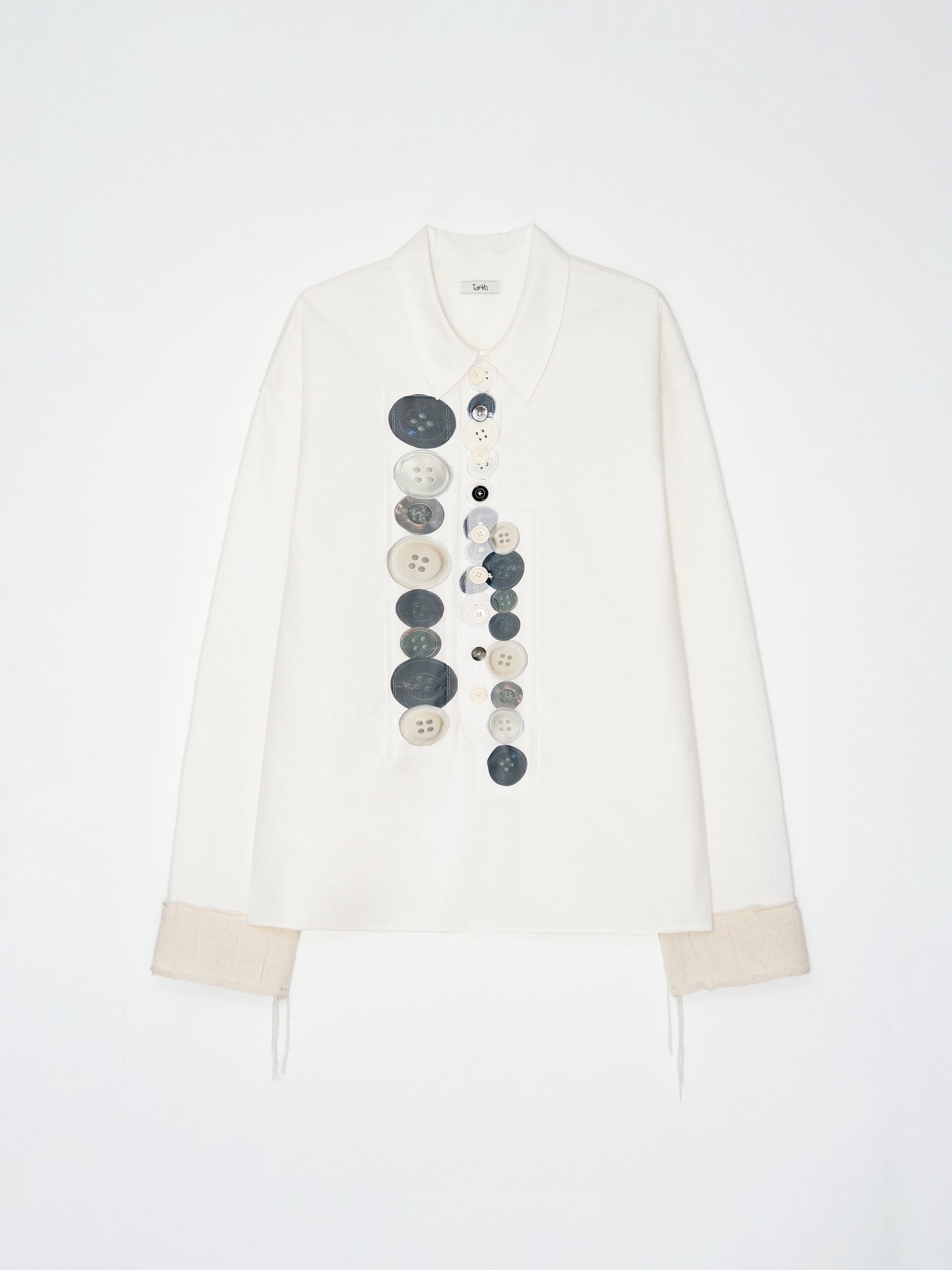 Printed Button Work Oversized Shirt 001 _ White-Taekh-APOC STORE