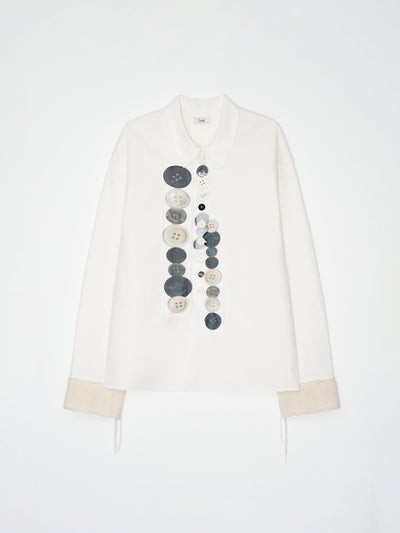 Printed Button Work Oversized Shirt 001 _ White-Taekh-APOC STORE