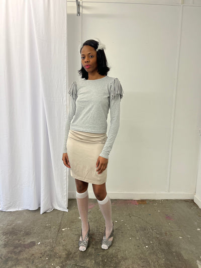 Grey Melange Fringe Long Sleeve-Melissa Tida-APOC STORE