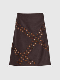 Skirt Midi with Stars Brown-Nensi Avetisian-APOC STORE