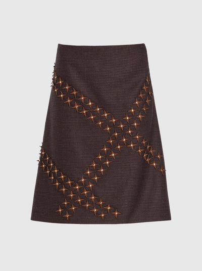 Skirt Midi with Stars Brown-Nensi Avetisian-APOC STORE