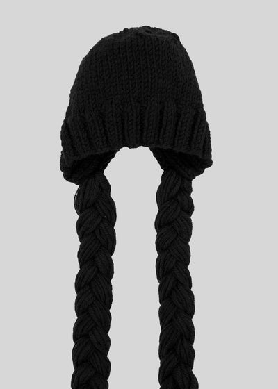 BRAIDED KNIT BEANIE - BLACK-SAENGIN STUDIOS-APOC STORE