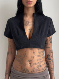 Black Faux Suede Top-Jaoka Jaokha-APOC STORE