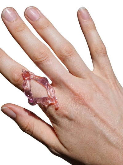 Rombo Sculptural Glass Ring 0111 - Baby Pink-Rain and Rivers-APOC STORE