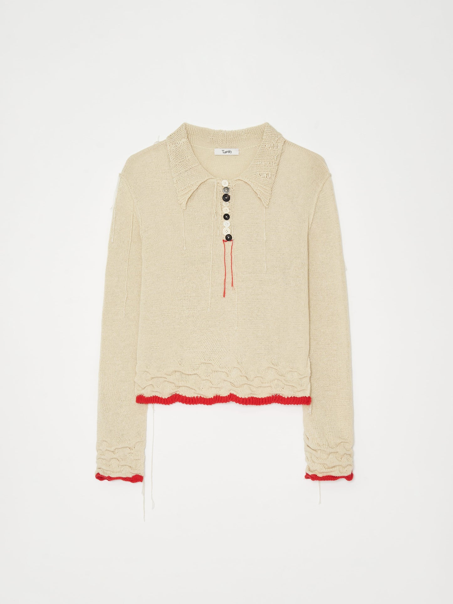 Hand Distressed collar knit001 - Ivory-Taekh-APOC STORE