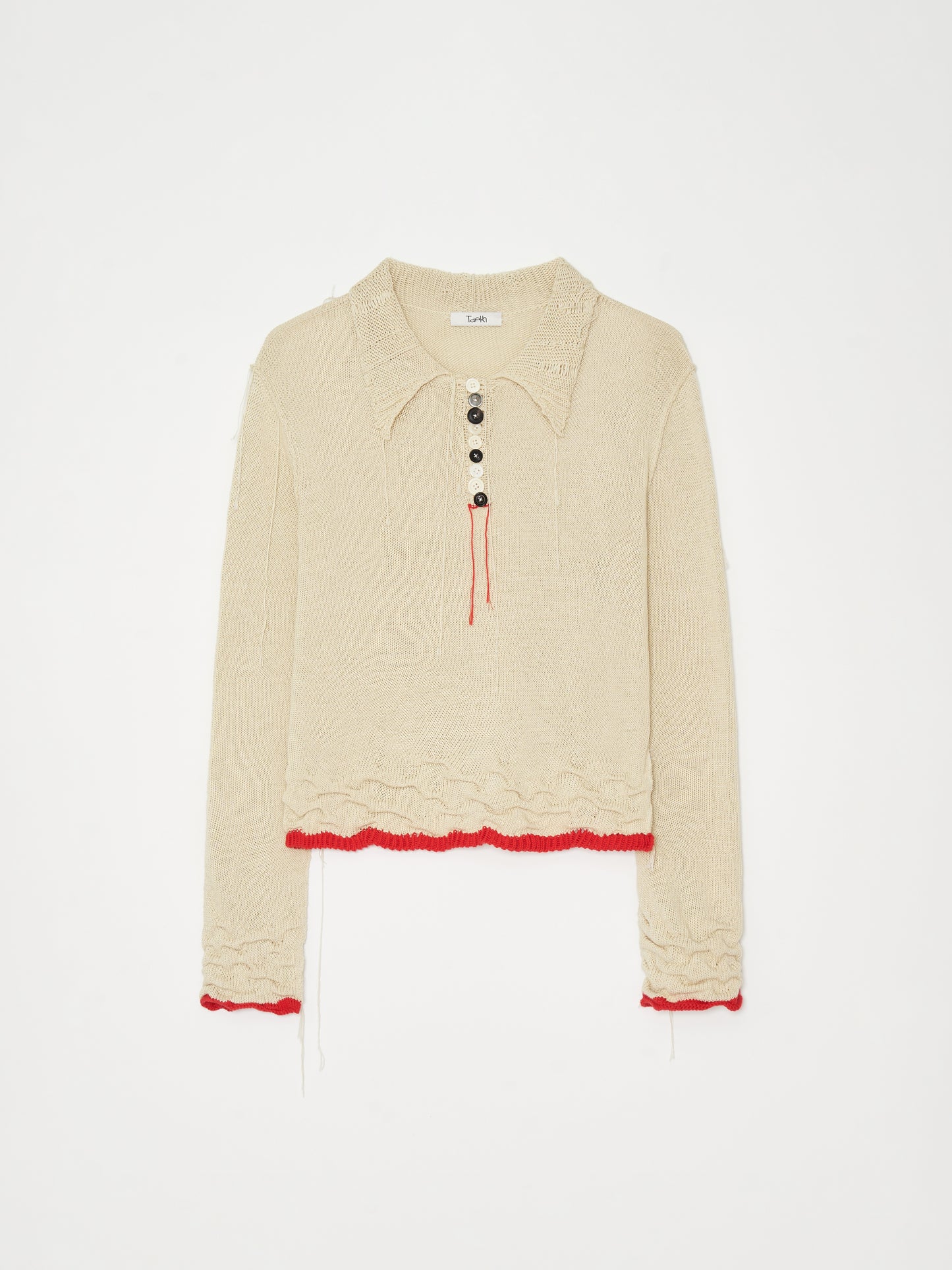 Hand Distressed collar knit001 - Ivory-Taekh-APOC STORE