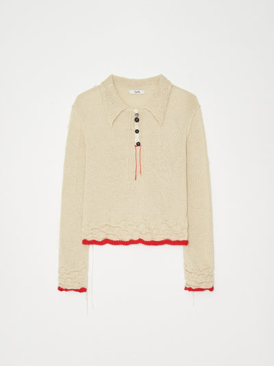 Hand Distressed collar knit001 - Ivory-Taekh-APOC STORE