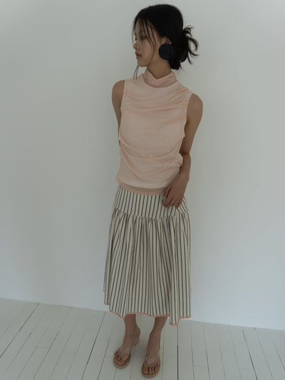 Draped Layer Top Peach-mesh blanca-APOC STORE
