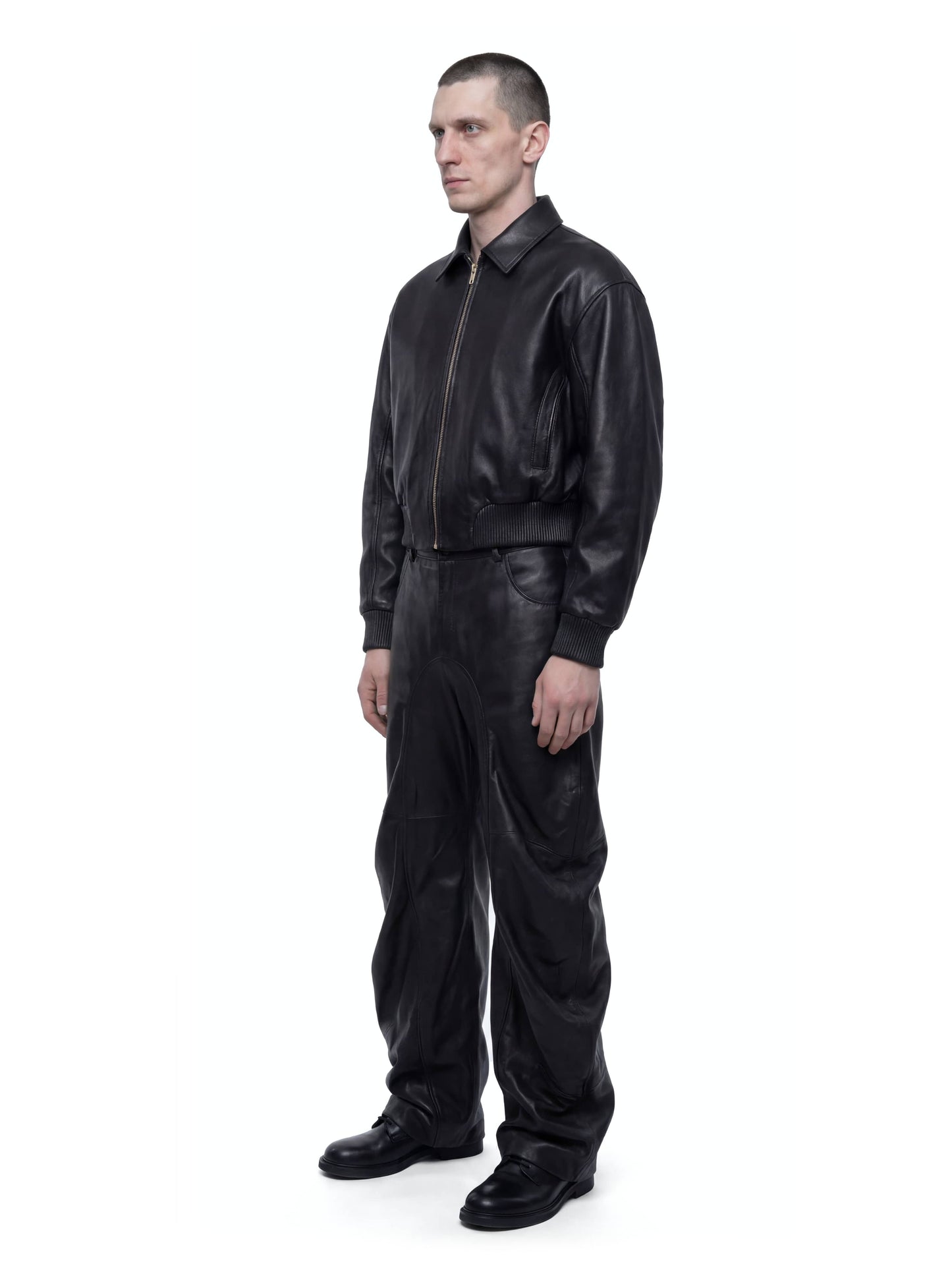 Black Deflated Leather Trousers-harri-APOC STORE