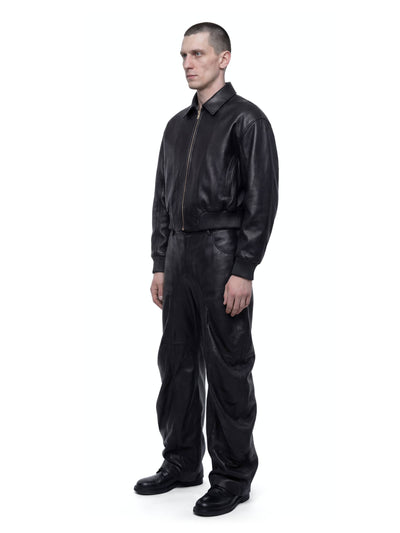 Black Deflated Leather Trousers-harri-APOC STORE
