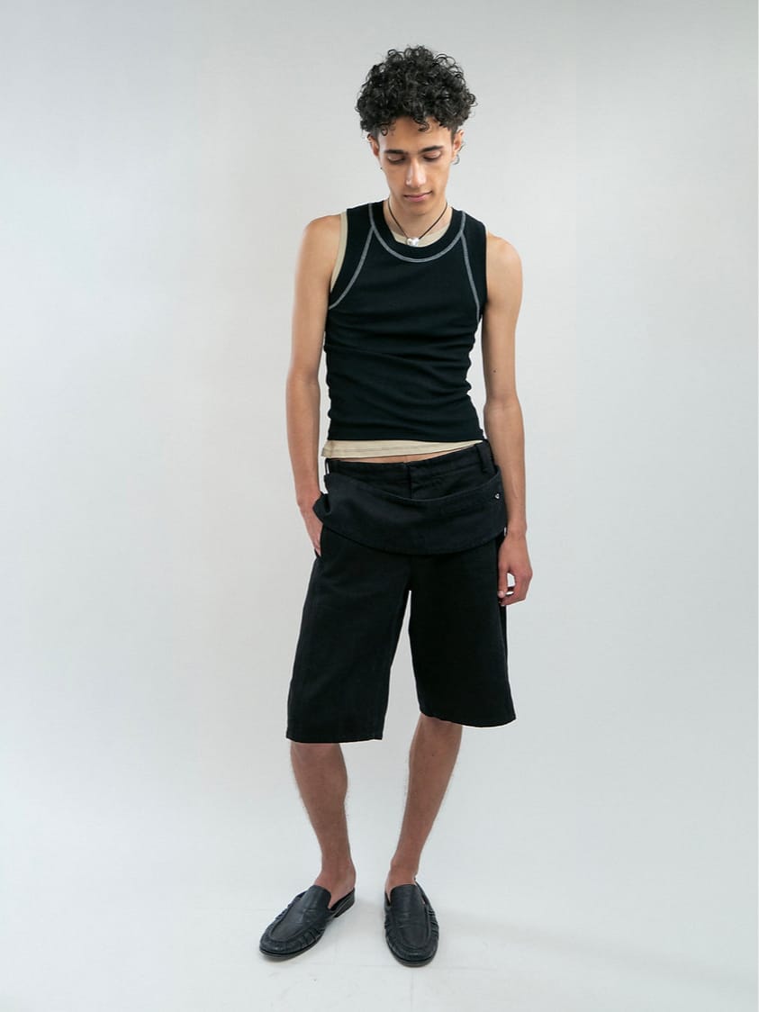 Sling Denim Shorts Black-René Scheibenbauer-APOC STORE
