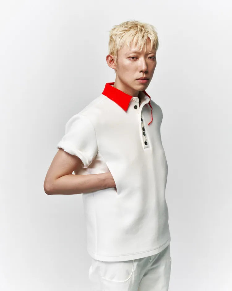 Button work Polo shirt 001 _ White-Taekh-APOC STORE