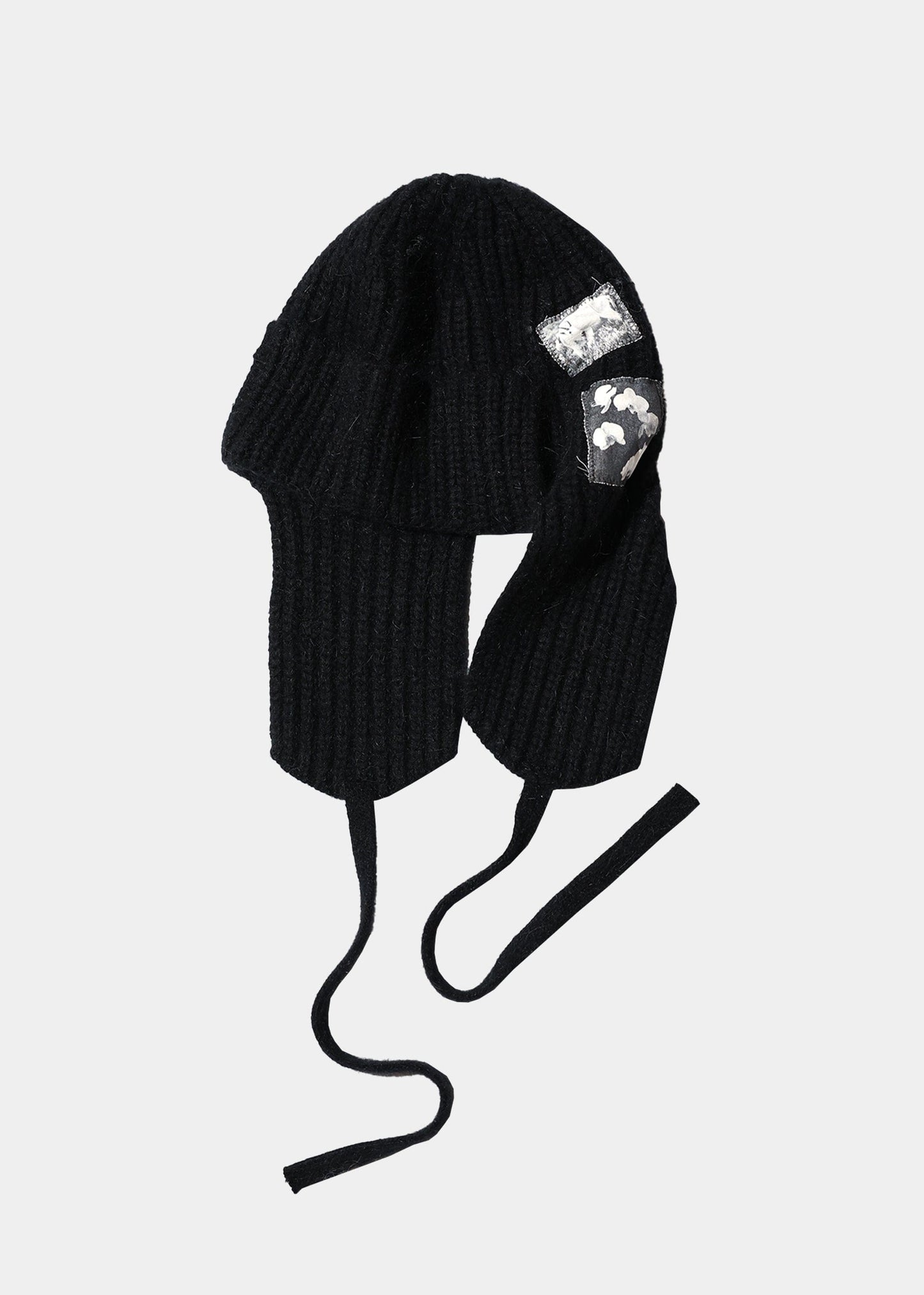 EARFLAP KNIT PATCH HAT BLACK-SAENGIN STUDIOS-APOC STORE