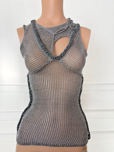 Silver Knit Mesh Top - XS/S-Sania Parvez-APOC STORE