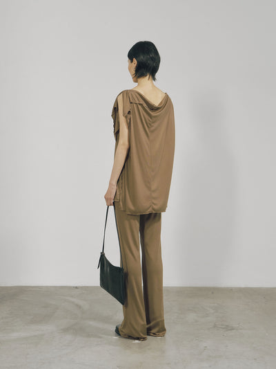 Khaki Tencel Jersey Raw Edge Asymmetric Cutting Top-arc us arkus-APOC STORE