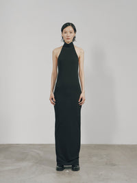 Black Skinny High Halterneck Maxi Dress-arc us arkus-APOC STORE