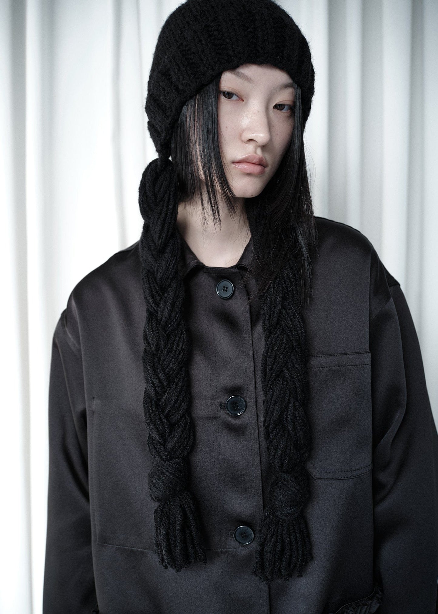 BRAIDED KNIT BEANIE - BLACK-SAENGIN STUDIOS-APOC STORE