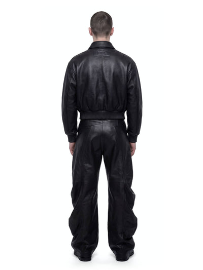 Black Deflated Leather Trousers-harri-APOC STORE