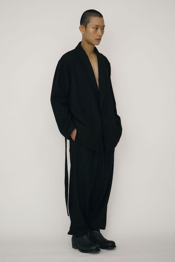 Black Wool Short Robe Coat-arc us arkus-APOC STORE