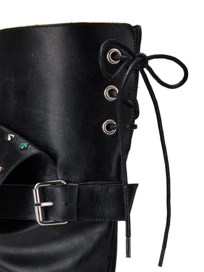 Beaded Cuff Western Boots -Black-EMPTY BEHAVIOR-APOC STORE