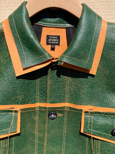 Green/Tan Leather Jacket:-Jetpack Hom(m)e-APOC STORE