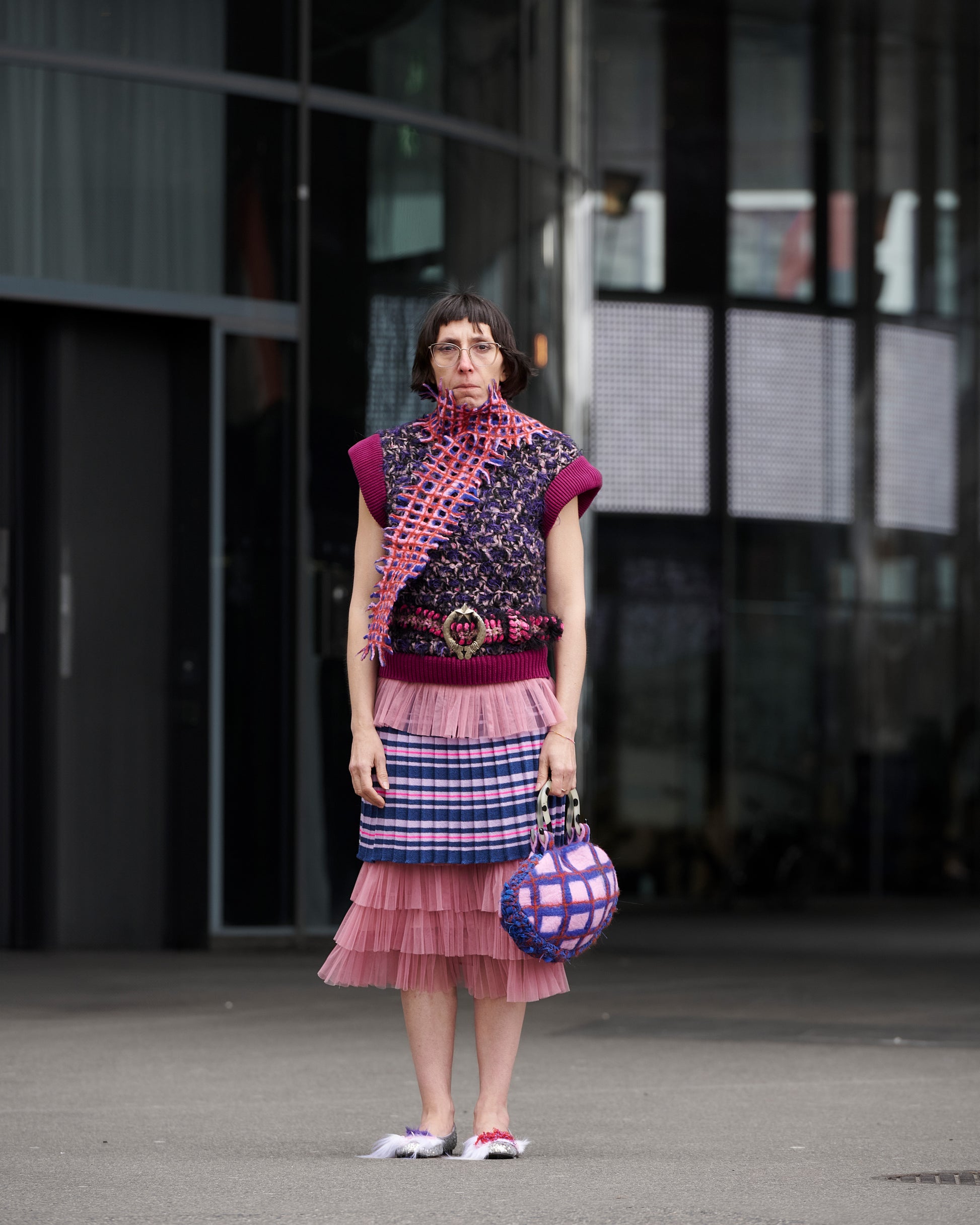 Felted scarf blue/rose long-TATi-APOC STORE