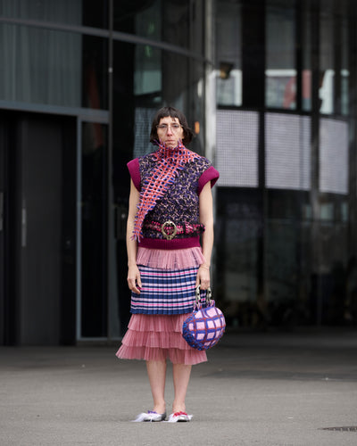 Felted scarf blue/rose long-TATi-APOC STORE