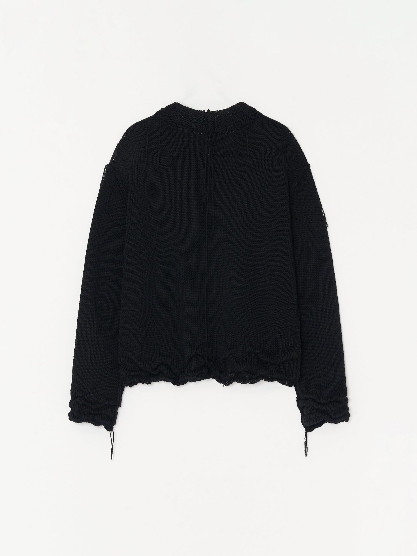Hand Distressed Collar Cashmere Knit 002 - Black-Taekh-APOC STORE