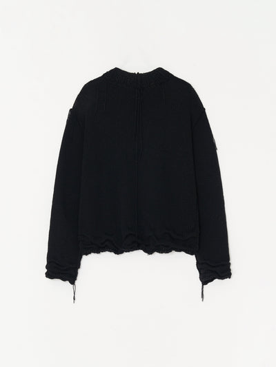 Hand Distressed Collar Cashmere Knit 002 - Black-Taekh-APOC STORE