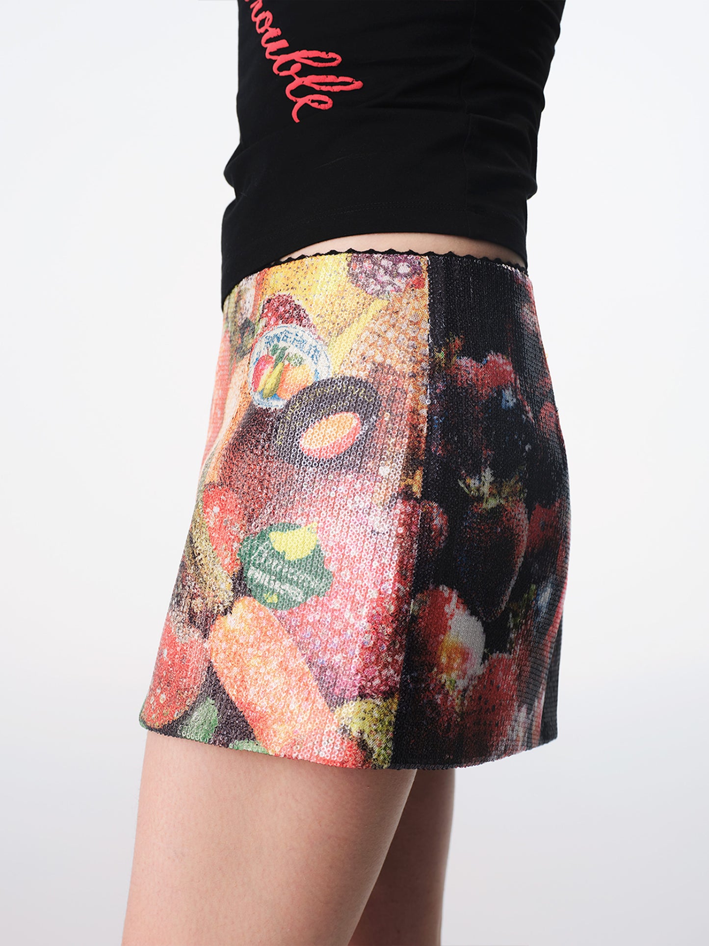 Sequin Tropical Fruit Print Reversible Skort-TRINITE Studio-APOC STORE