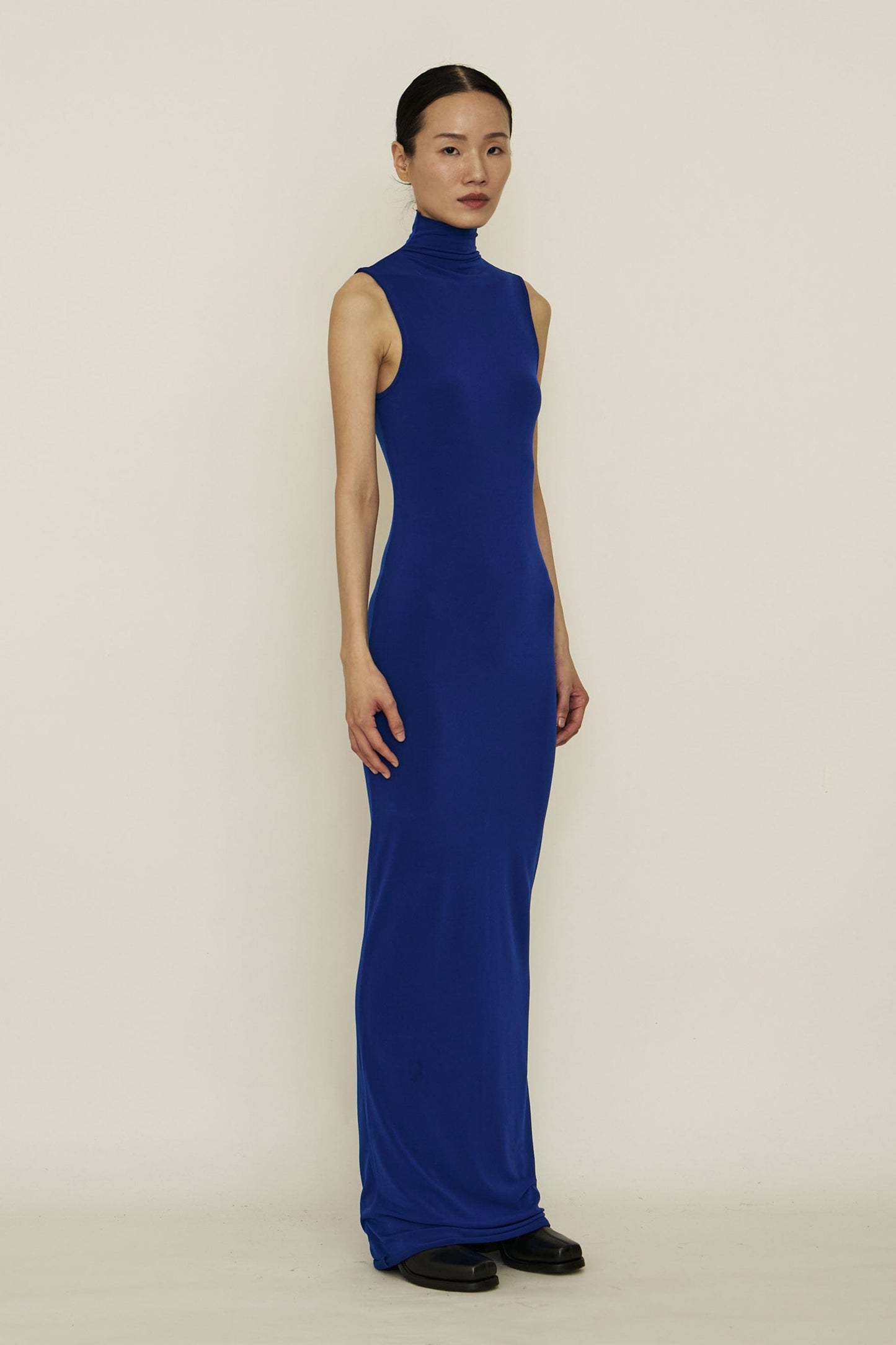 Blue Skinny High Neck Sleeveless Maxi Dress – APOC STORE