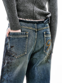 Distressed Dirty Printed Loose Jeans-TRINITE Studio-APOC STORE