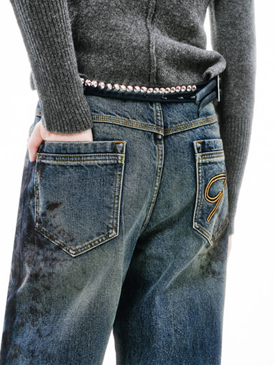 Distressed Dirty Printed Loose Jeans-TRINITE Studio-APOC STORE