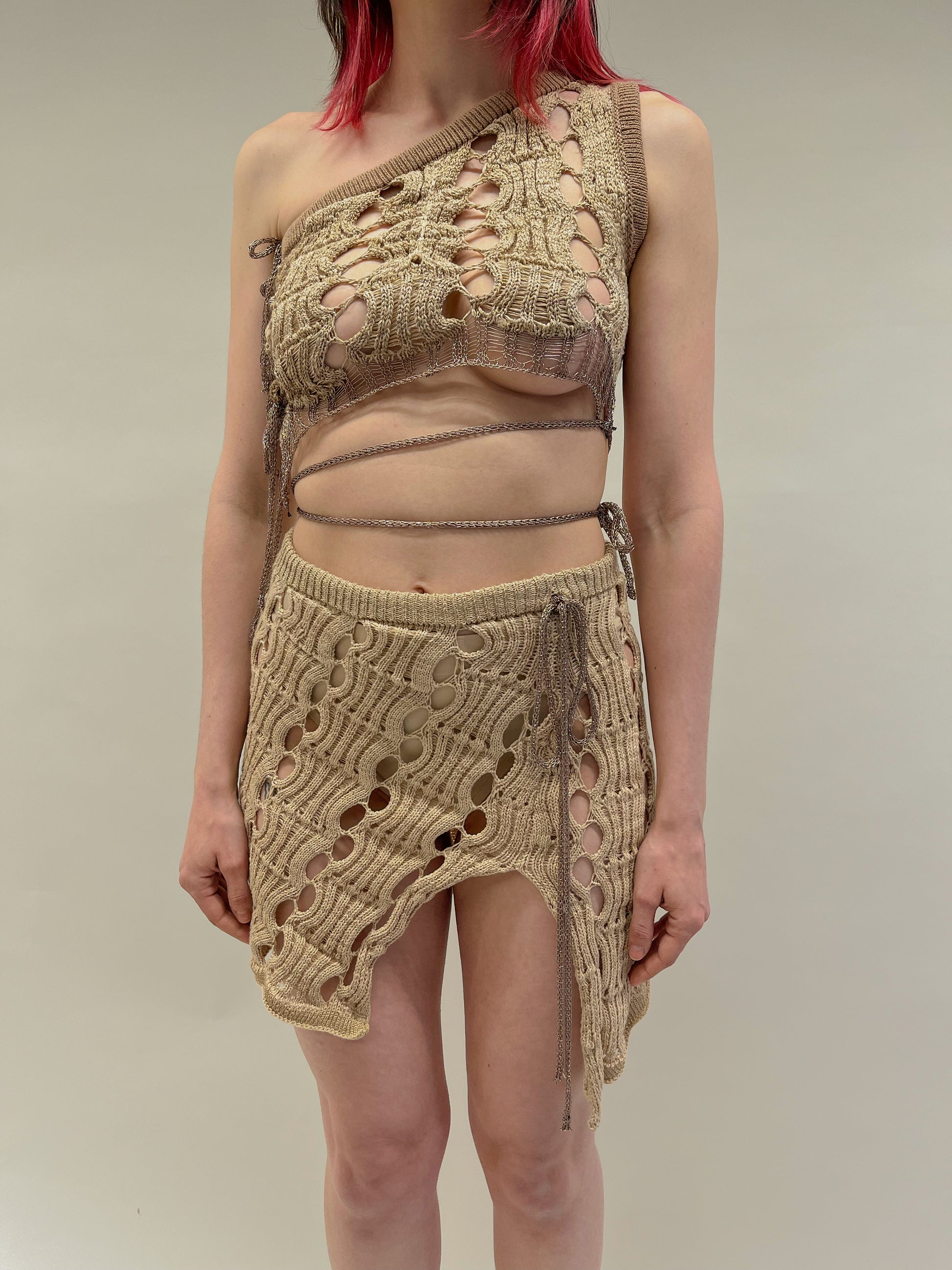 ASYMMETRIC MESH KNIT GOLD CROP TOP-Sania Parvez-APOC STORE
