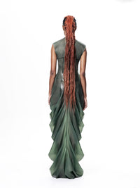 Green High Neck Draped Maxi Dress-harri-APOC STORE