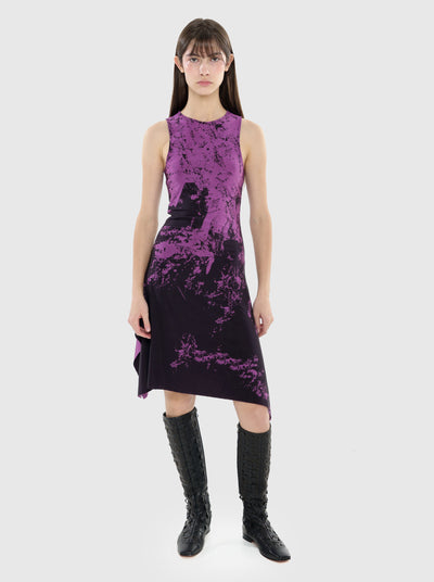 Printed Jersey Dress Black and Violet-Nensi Avetisian-APOC STORE