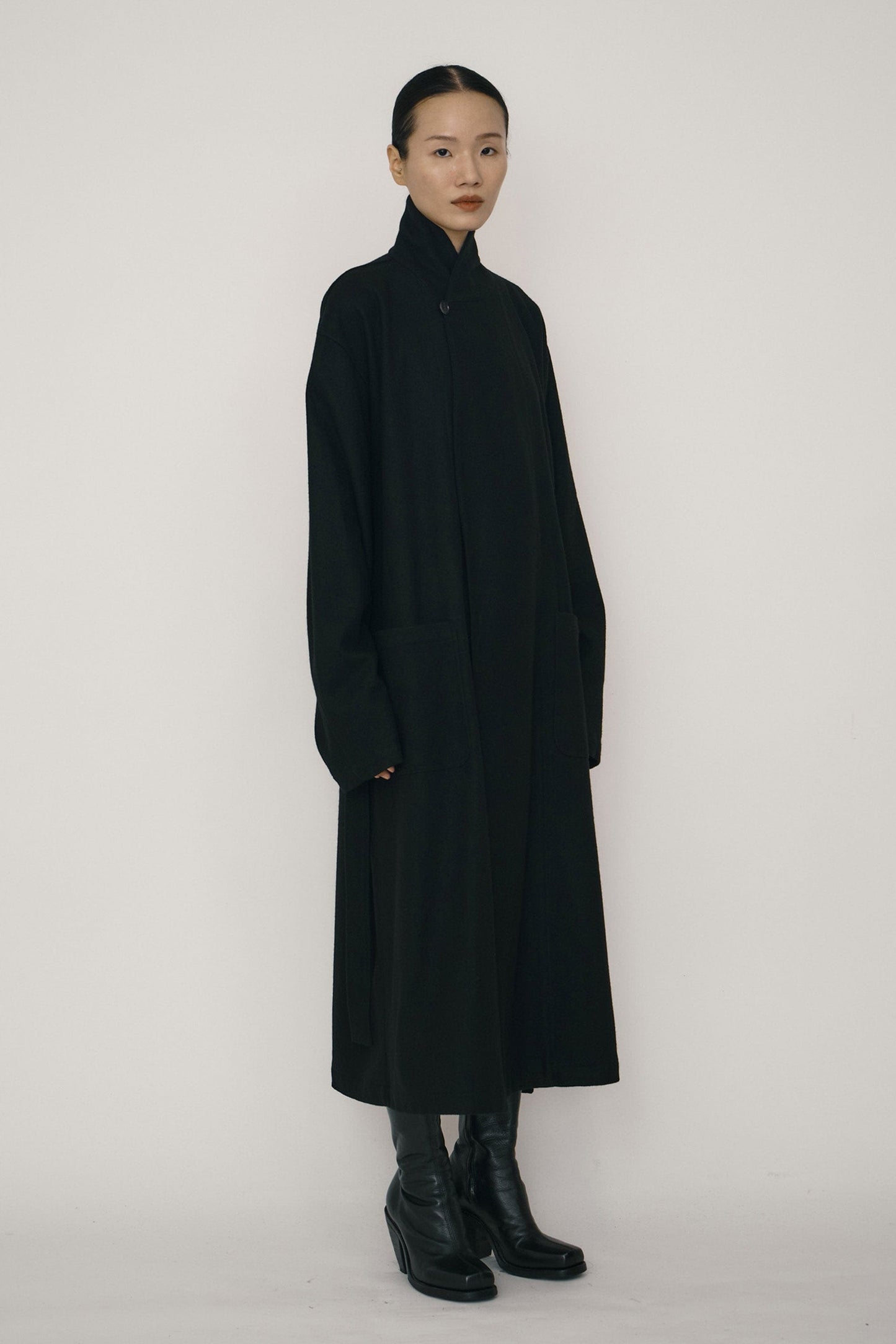 Black Wool Robe Coat-arc us arkus-APOC STORE