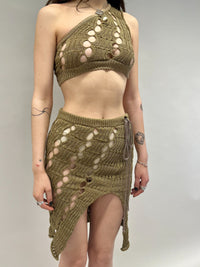 KHAKI MESH KNIT SKIRT-Sania Parvez-APOC STORE