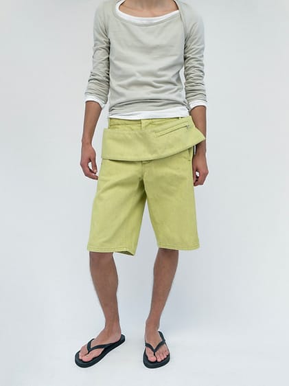 Sling Denim Shorts Lime-René Scheibenbauer-APOC STORE