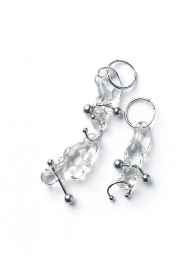 Glass Earrings 0023 – Segmented Glass Drop Statement Earrings-Rain and Rivers-APOC STORE