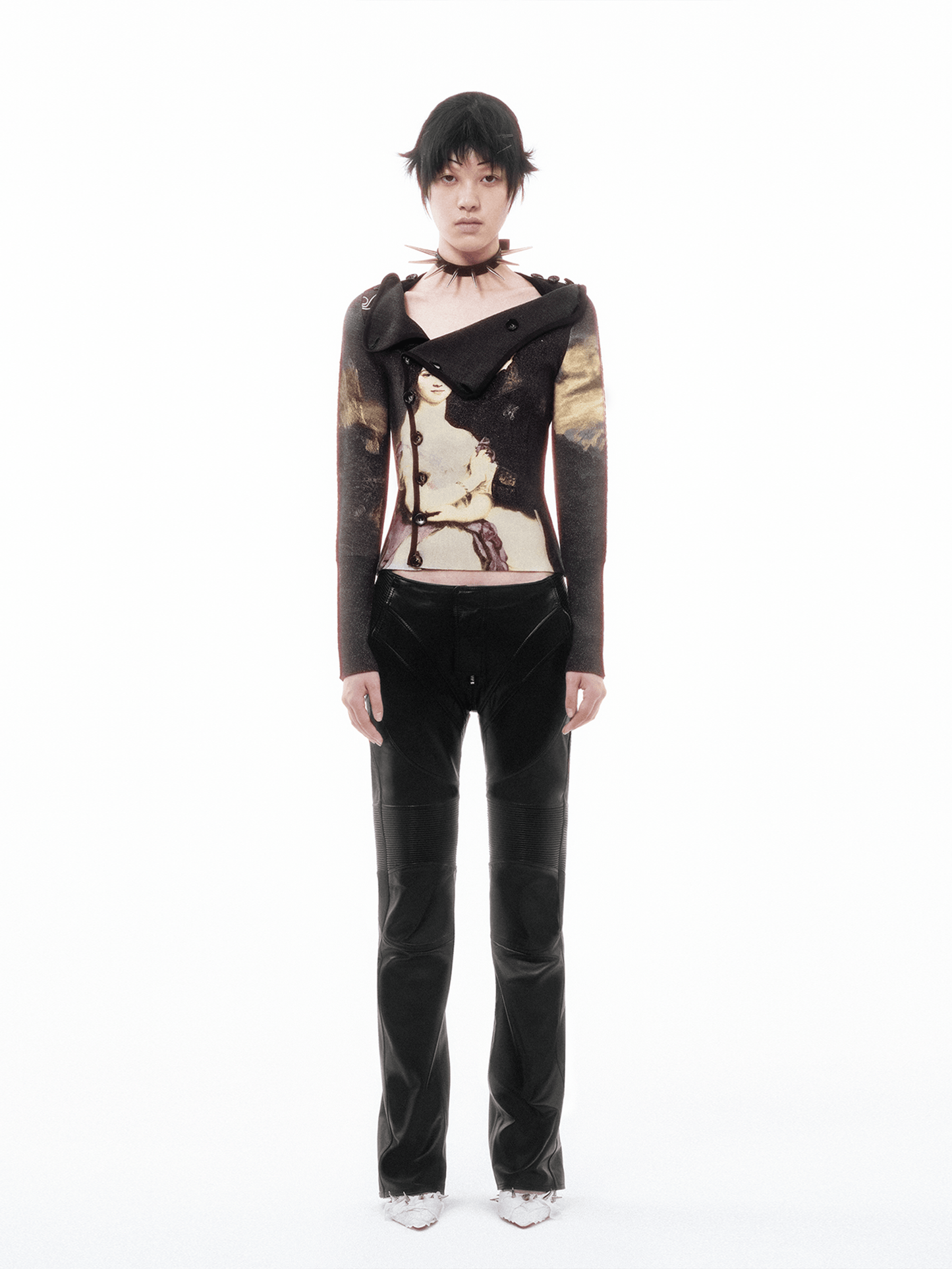 Printed Victorian-style Asymmetric Button Wool Cardigan-TRINITE Studio-APOC STORE